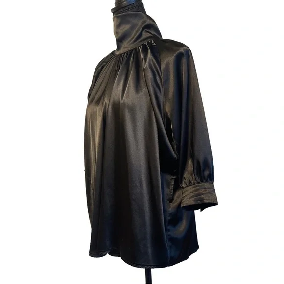 🖤Y2K Black Satin High-Neck Blouse | Adjustable Collar 🖤 - Picture 5 of 14